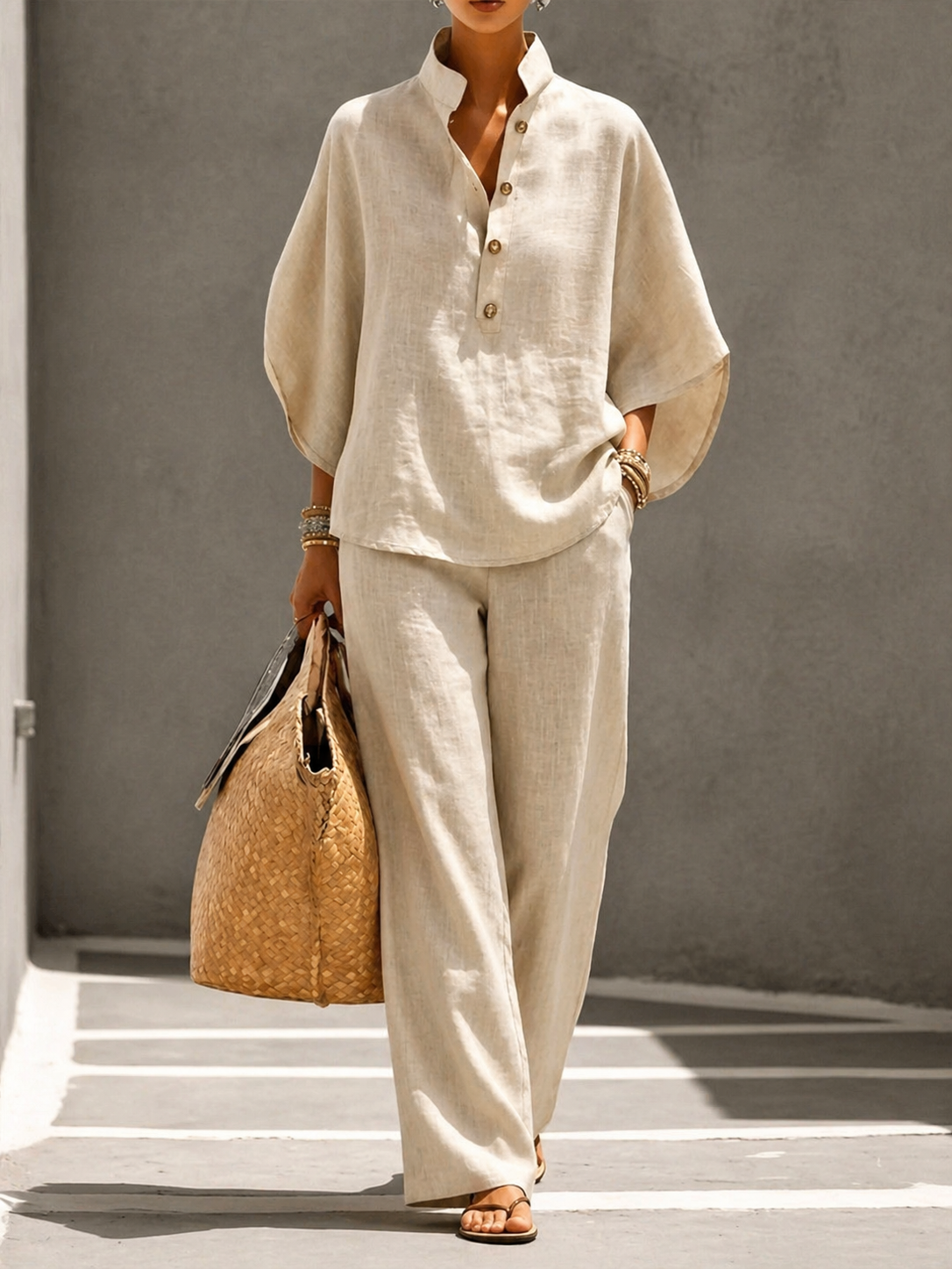 Maribel™ | Conjunto de lino con mangas murciélago y pantalón ancho