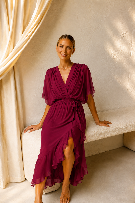 Marta | Vestido de chiffon con escote en v