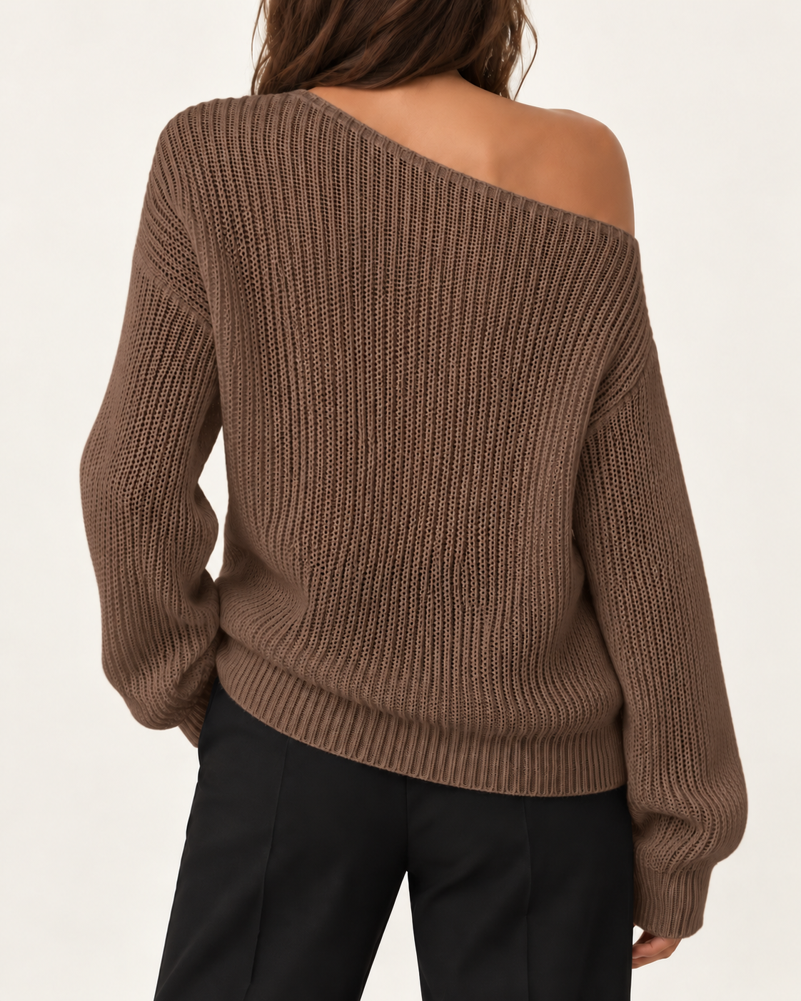 Top de punto sólido para mujer con hombros