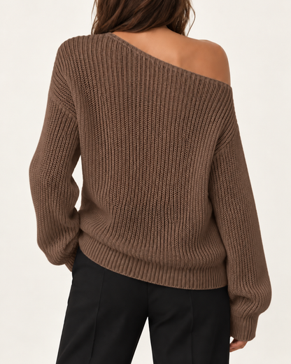 Top de punto sólido para mujer con hombros