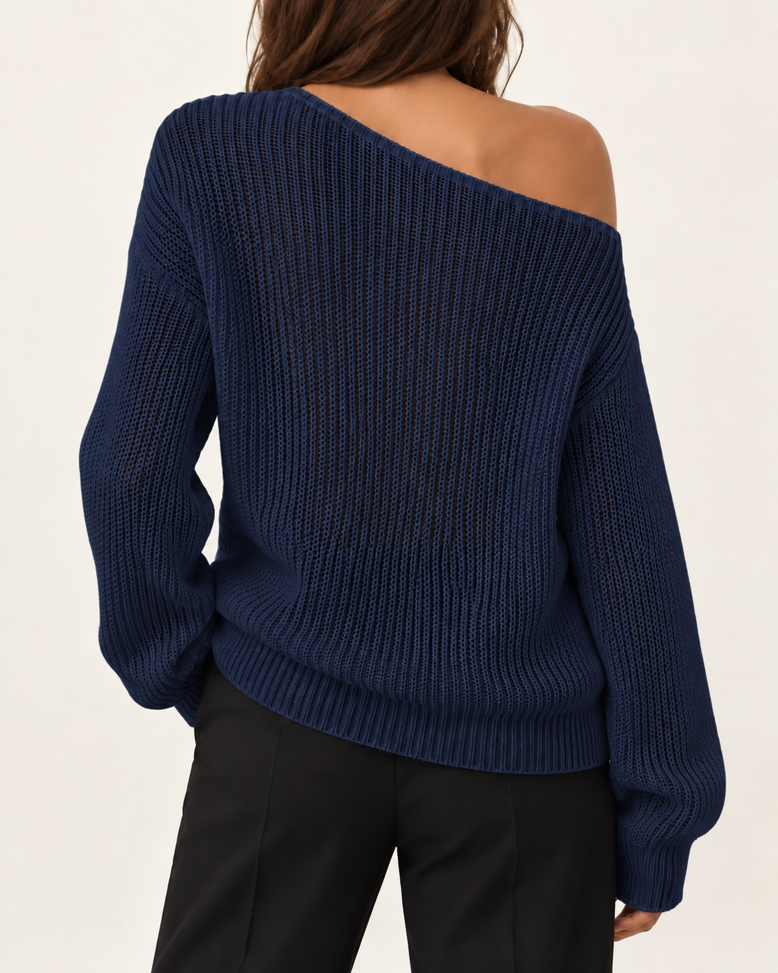 Top de punto sólido para mujer con hombros