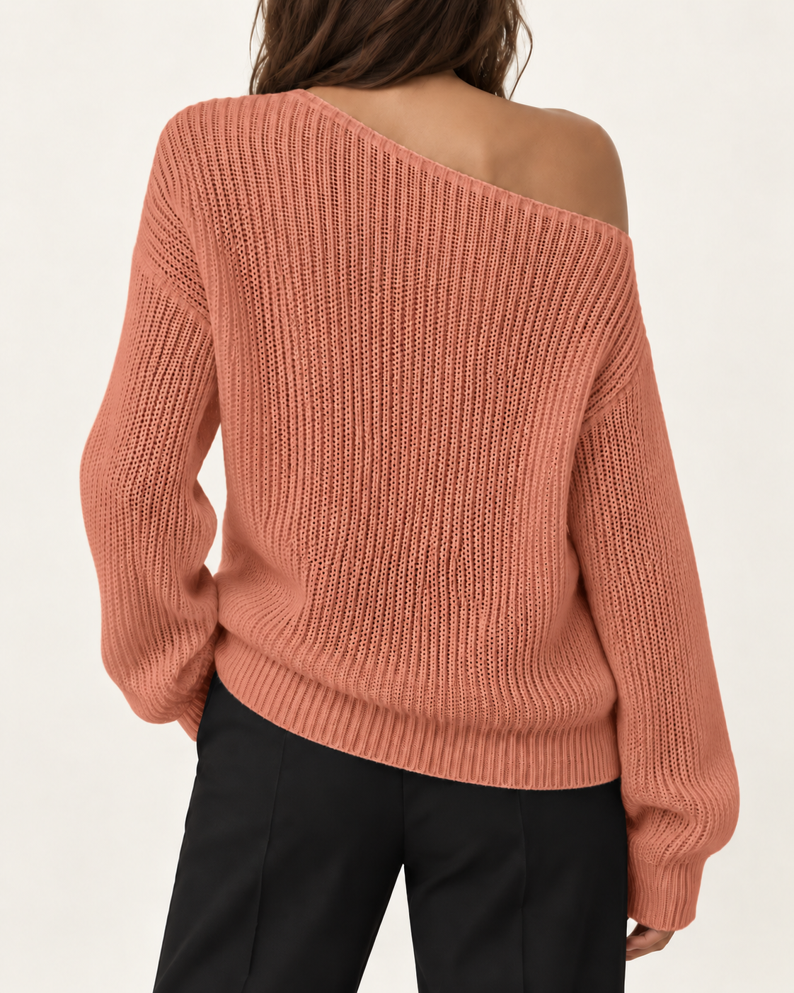 Top de punto sólido para mujer con hombros