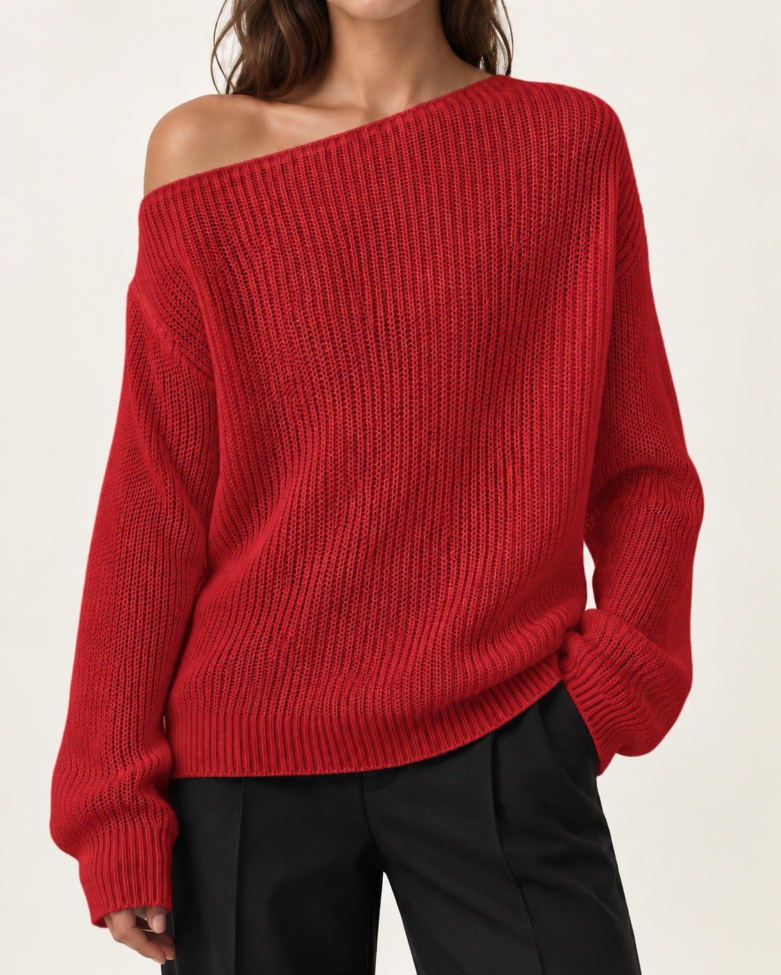 Top de punto sólido para mujer con hombros