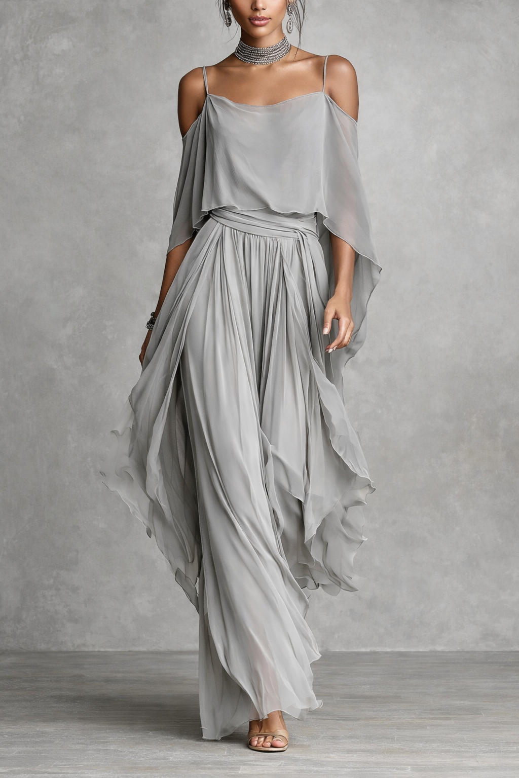 Isabela | Conjunto fluido gris con top de tirantes y pantalón ligero