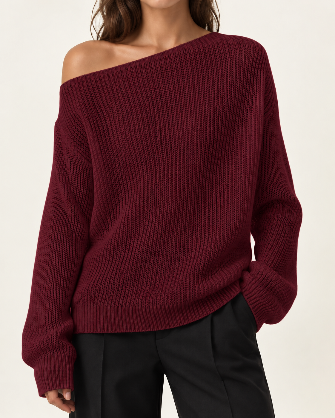 Top de punto sólido para mujer con hombros
