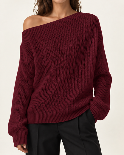 Top de punto sólido para mujer con hombros