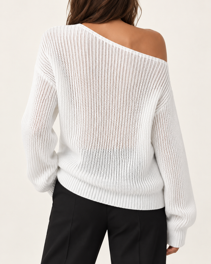 Top de punto sólido para mujer con hombros