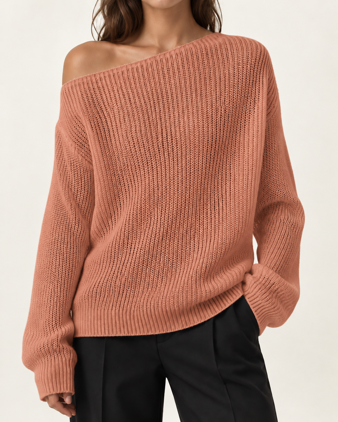Top de punto sólido para mujer con hombros