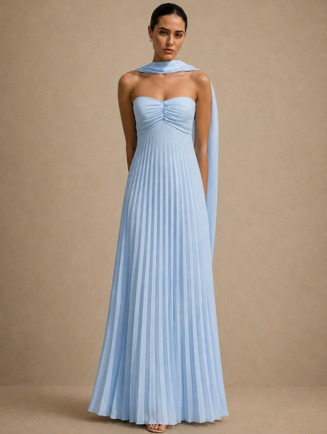 VESTIDO PLISADO SIN TIRANTES