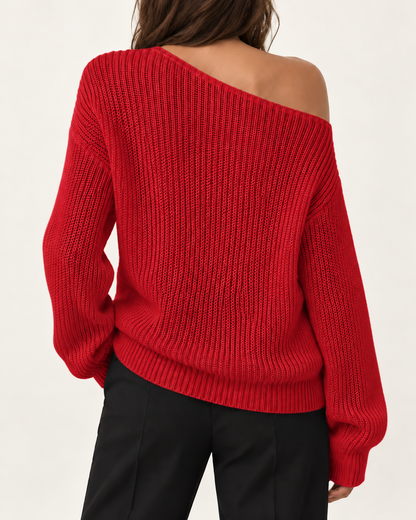 Top de punto sólido para mujer con hombros