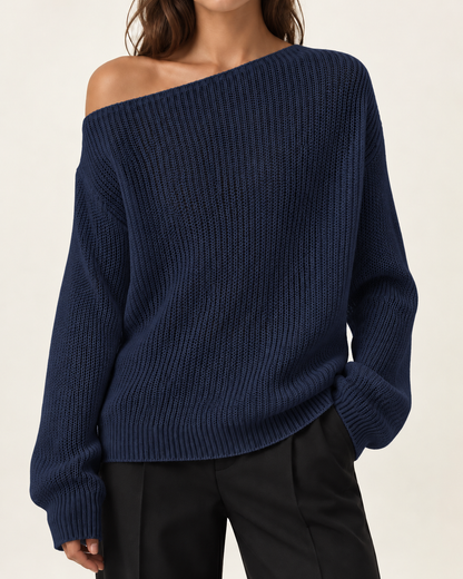 Top de punto sólido para mujer con hombros