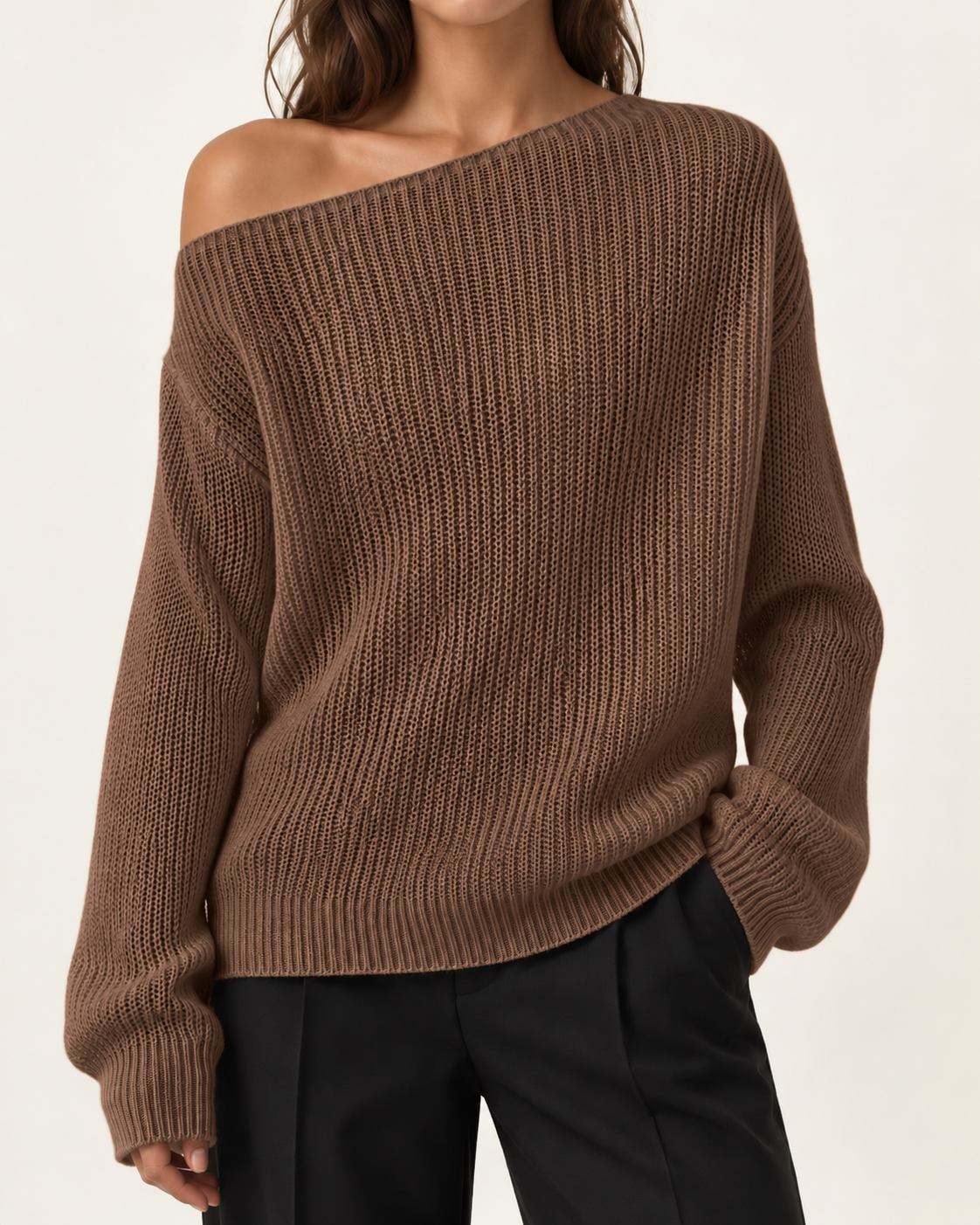 Top de punto sólido para mujer con hombros