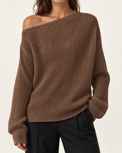 Top de punto sólido para mujer con hombros