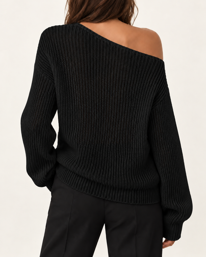 Top de punto sólido para mujer con hombros