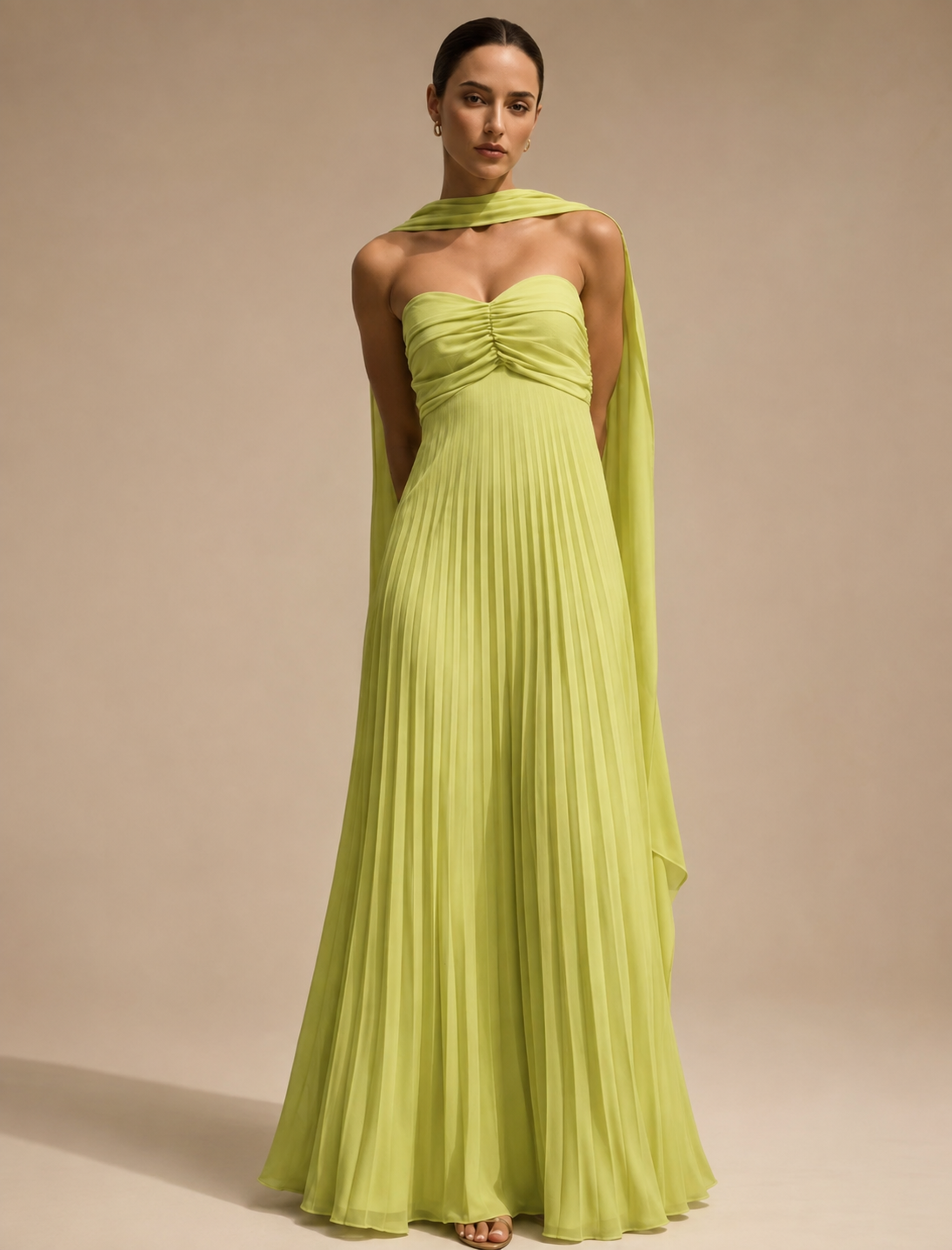 VESTIDO PLISADO SIN TIRANTES