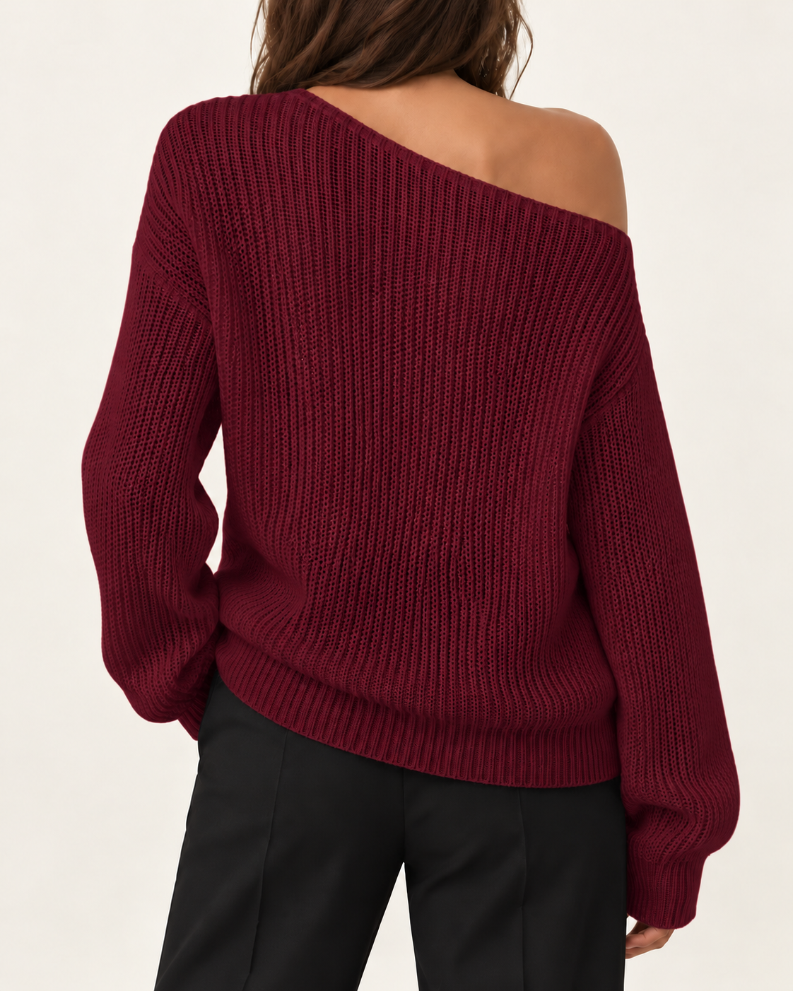 Top de punto sólido para mujer con hombros