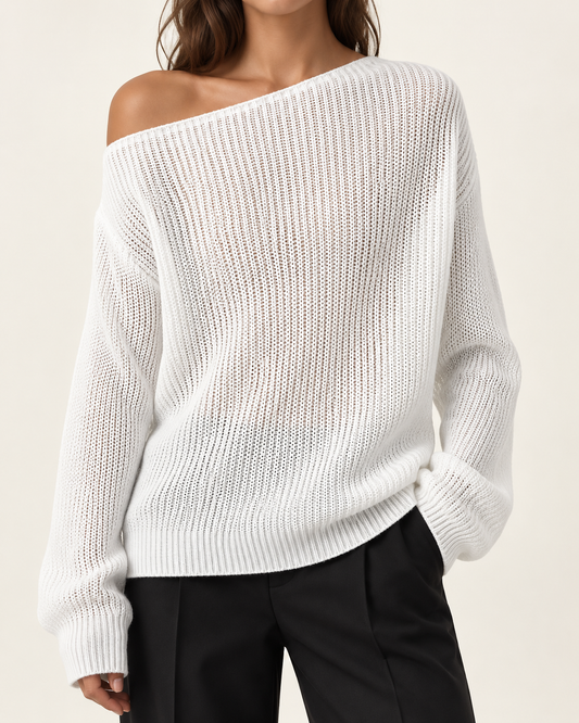 Top de punto sólido para mujer con hombros