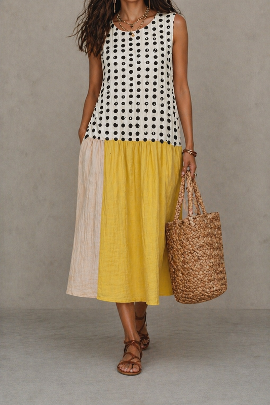 Lía | Vestido midi de bloques de color con lunares