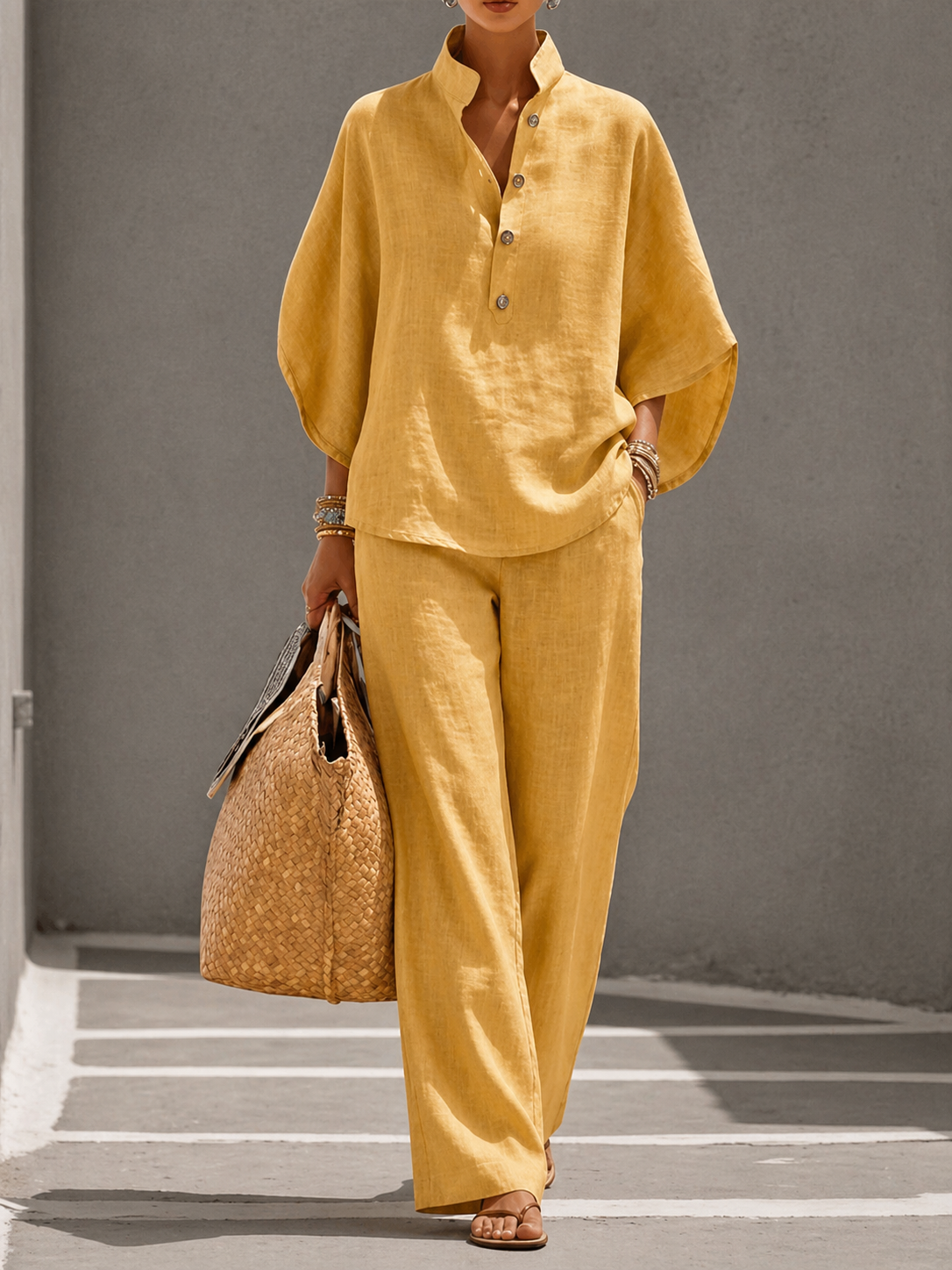 Maribel™ | Conjunto de lino con mangas murciélago y pantalón ancho