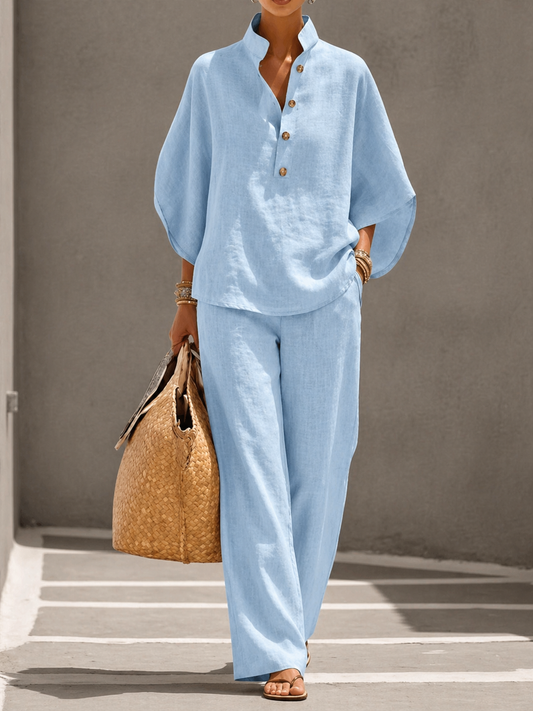 Maribel™ | Conjunto de lino con mangas murciélago y pantalón ancho