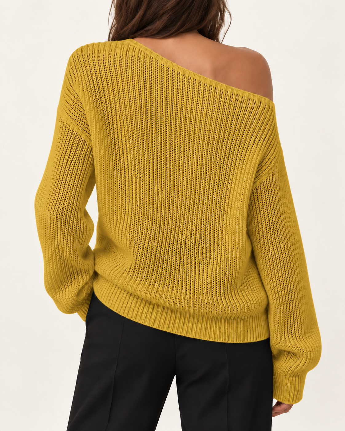 Top de punto sólido para mujer con hombros