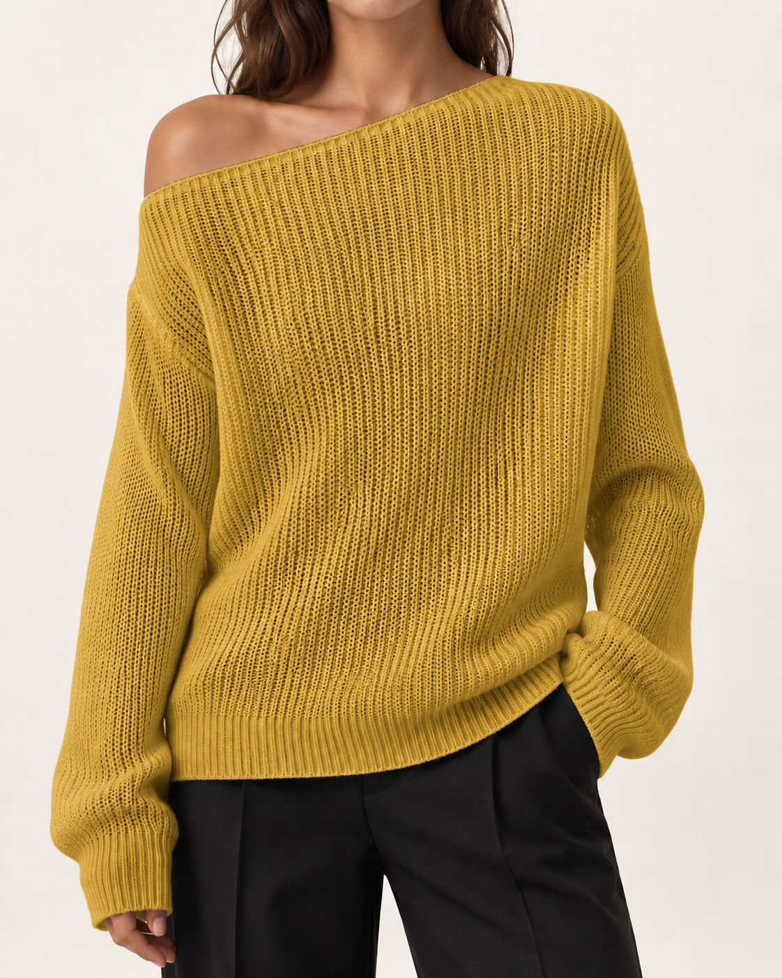 Top de punto sólido para mujer con hombros