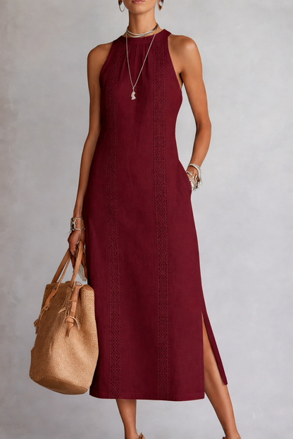 Jimena | Vestido midi de lino con cuello mao