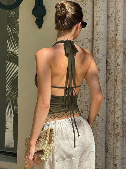 Top Halter Patchwork con Espalda Descubierta