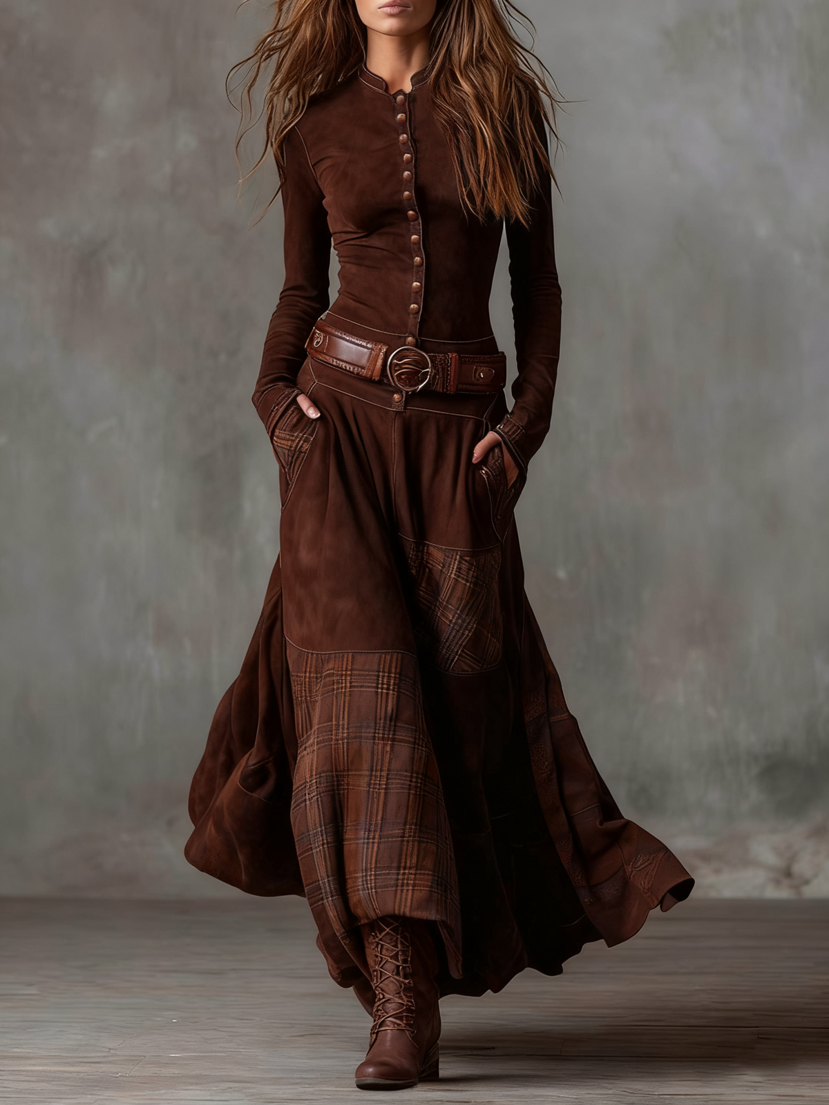 Livia – Vestido Maxi de Ante con Cinturón