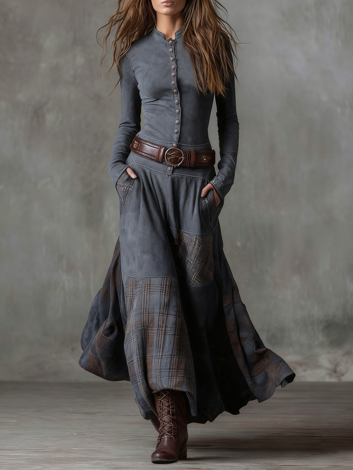 Livia – Vestido Maxi de Ante con Cinturón