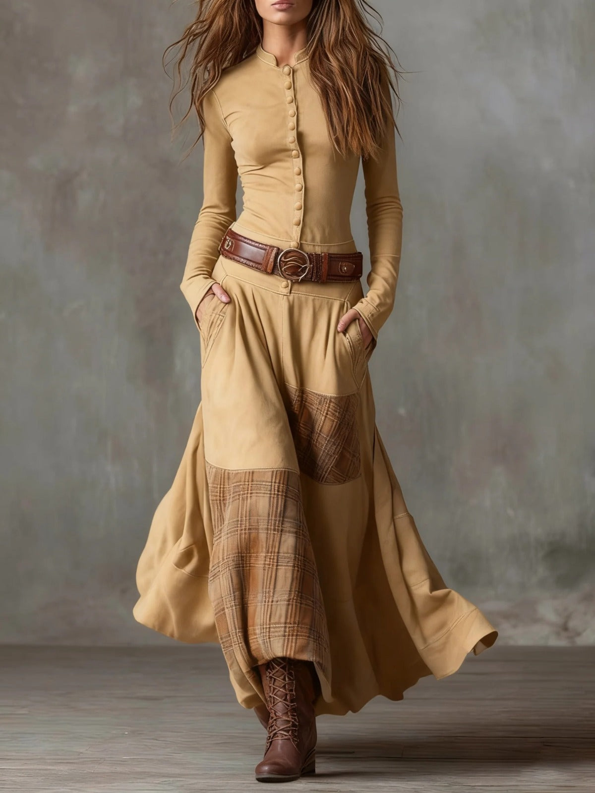 Livia – Vestido Maxi de Ante con Cinturón