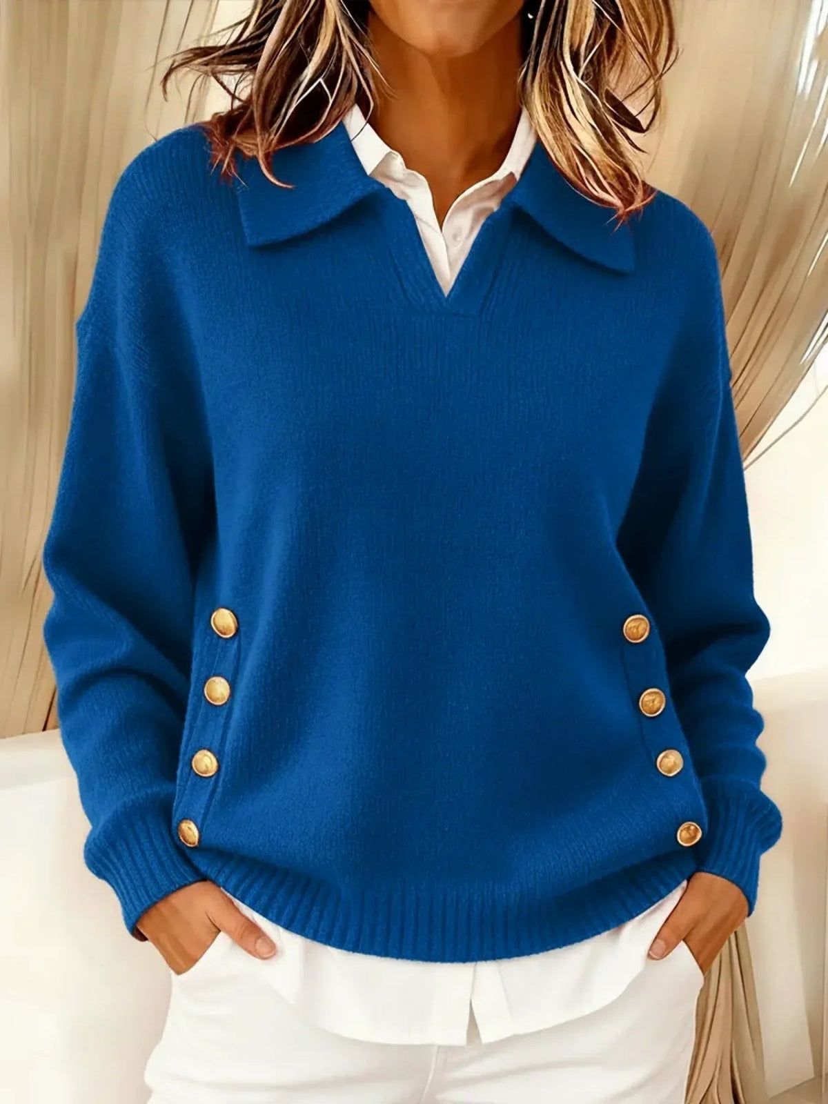 Erminia | JERSEY CON CUELLO ALTO Y BOTONES