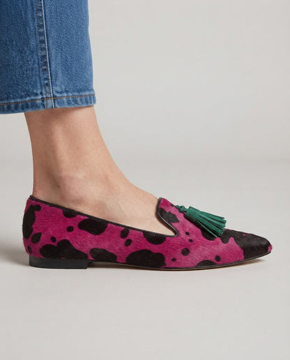 Mocasín Ginevra — Vaca Fucsia, Borlas Verdes