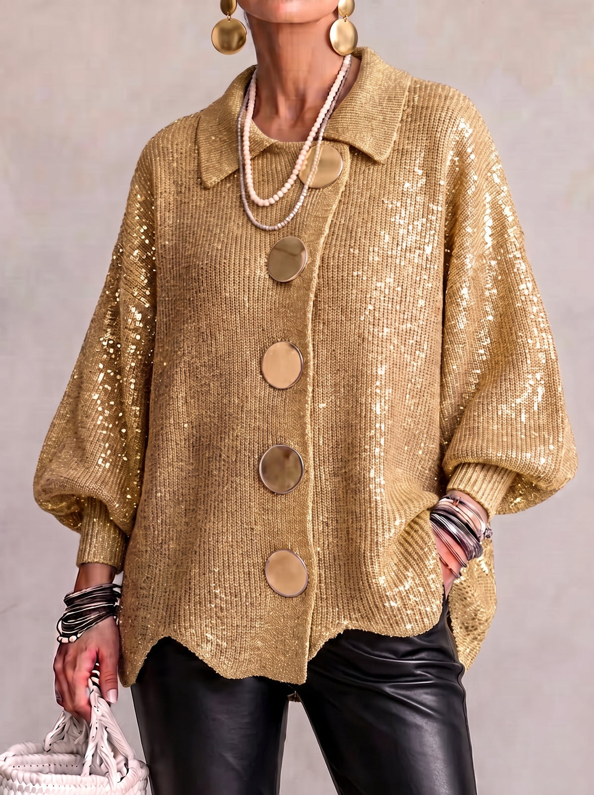 Ortensia | CÁRDIGAN OVERSIZE CON BOTONES DORADOS