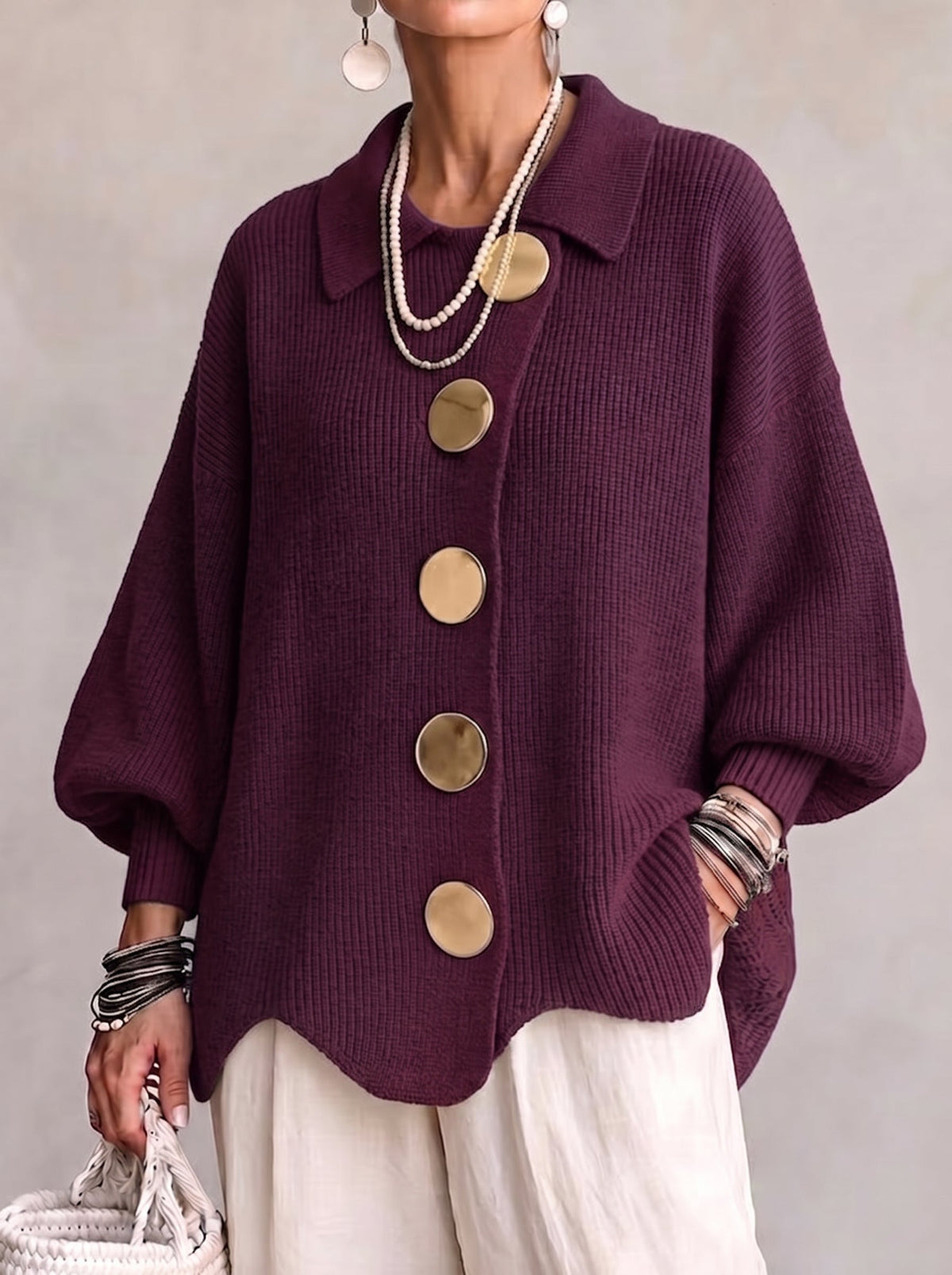 Ortensia | CÁRDIGAN OVERSIZE CON BOTONES DORADOS